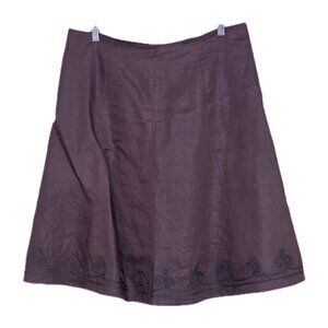Isaac Mizrahi Linen Skirt L Brown Midi Cotton Lined Zip Hem Accent Whimsigoth